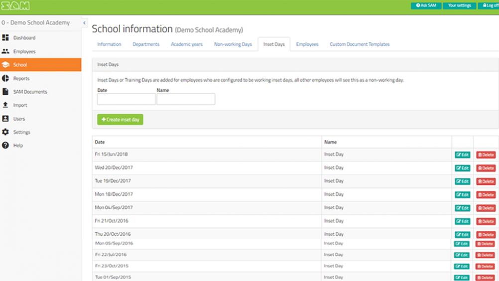 SAM. School staff absence management software, online school absence management system, managing supply cover