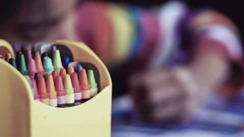 Crayons in a classroom